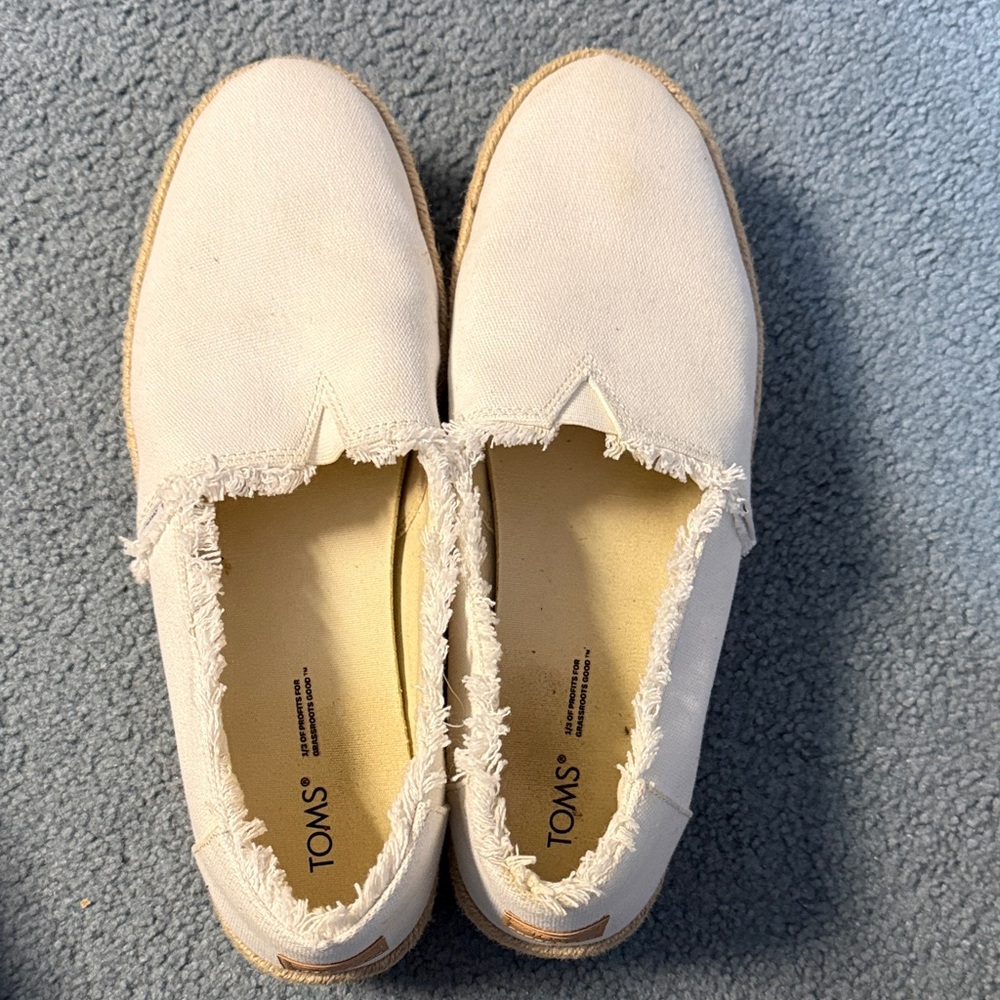 TOMS Off-White Frayed Slip-Ons